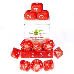 Set Of 15 Dice: Opaque Red W/ White